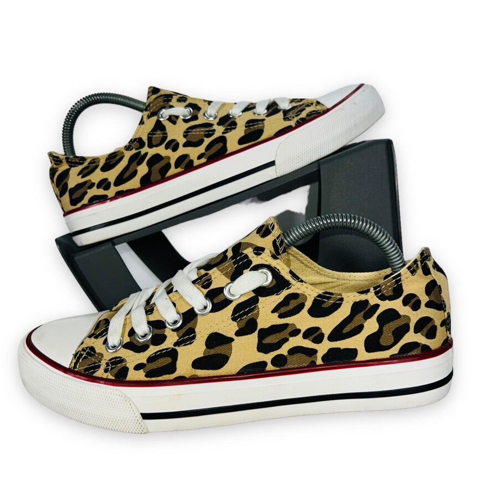 Leopard Print Canvas Sneakers Womens 6 Animal Print Casual Lace Up Shoes